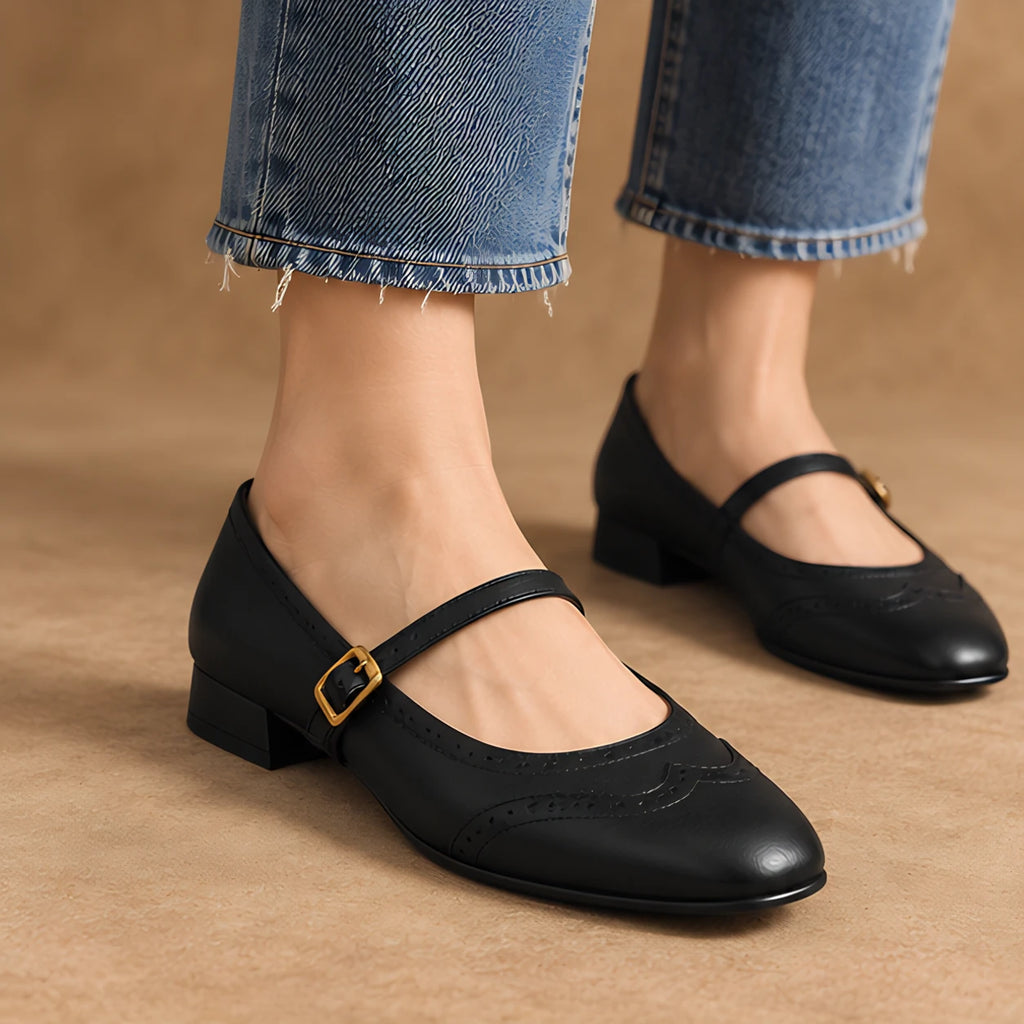Nina Women's Low-Heel Leather Flats - Black - Women's Footwear > Flats > Mary Jane Flats - Eric Muller - Image 1