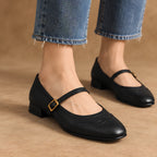 Nina Women's Low-Heel Leather Flats - Black - Women's Footwear > Flats > Mary Jane Flats - Eric Muller - Image 1