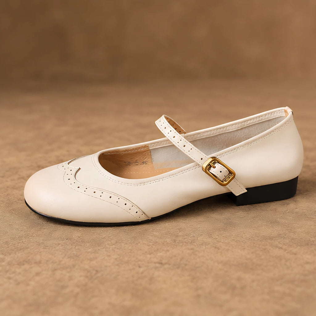 Nina Women's Low-Heel Leather Flats - Cream - female - Eric Muller - Image 3