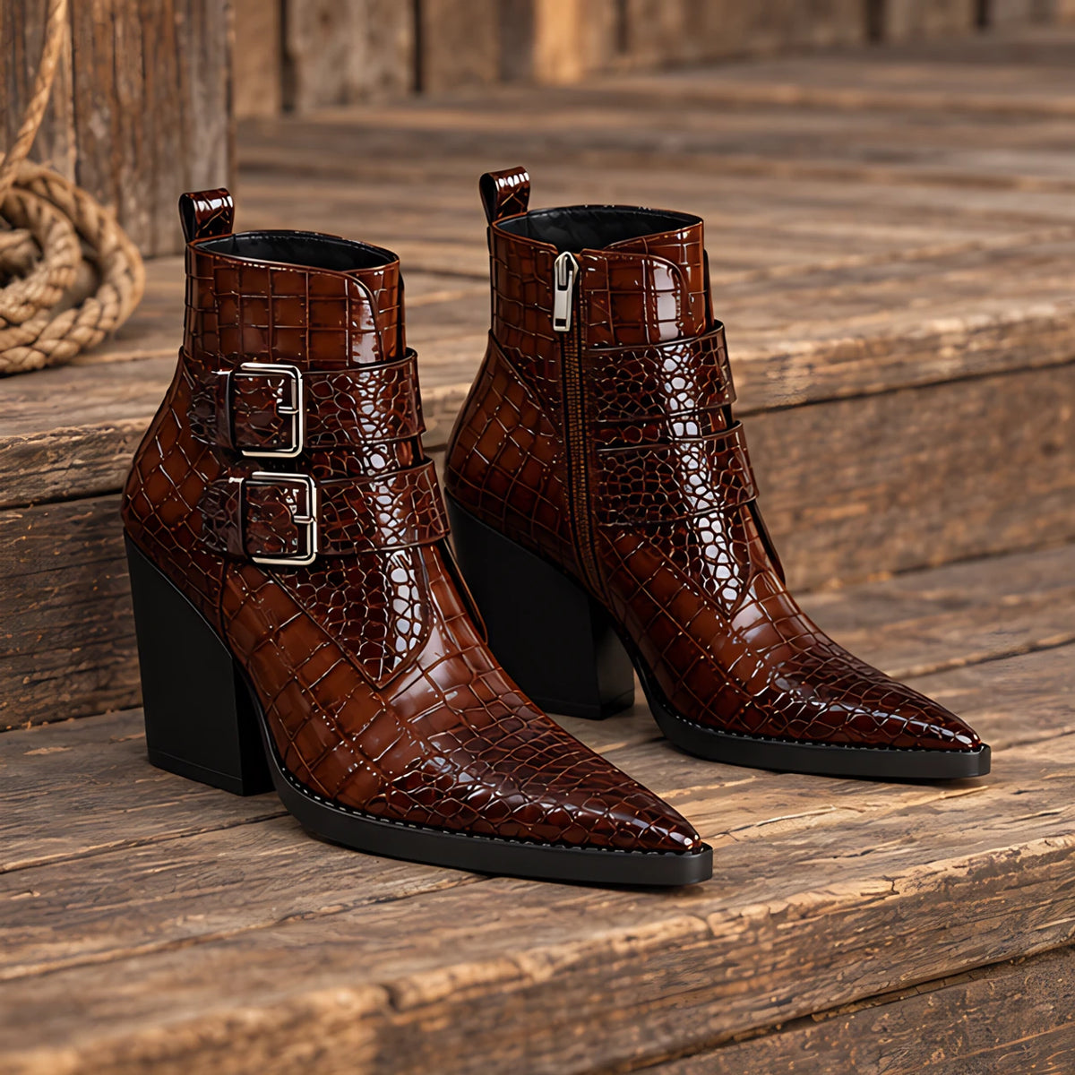 Octavia Women's Double-Buckle Ankle Boots - Brown - ankle boots - Eric Muller - Image 2