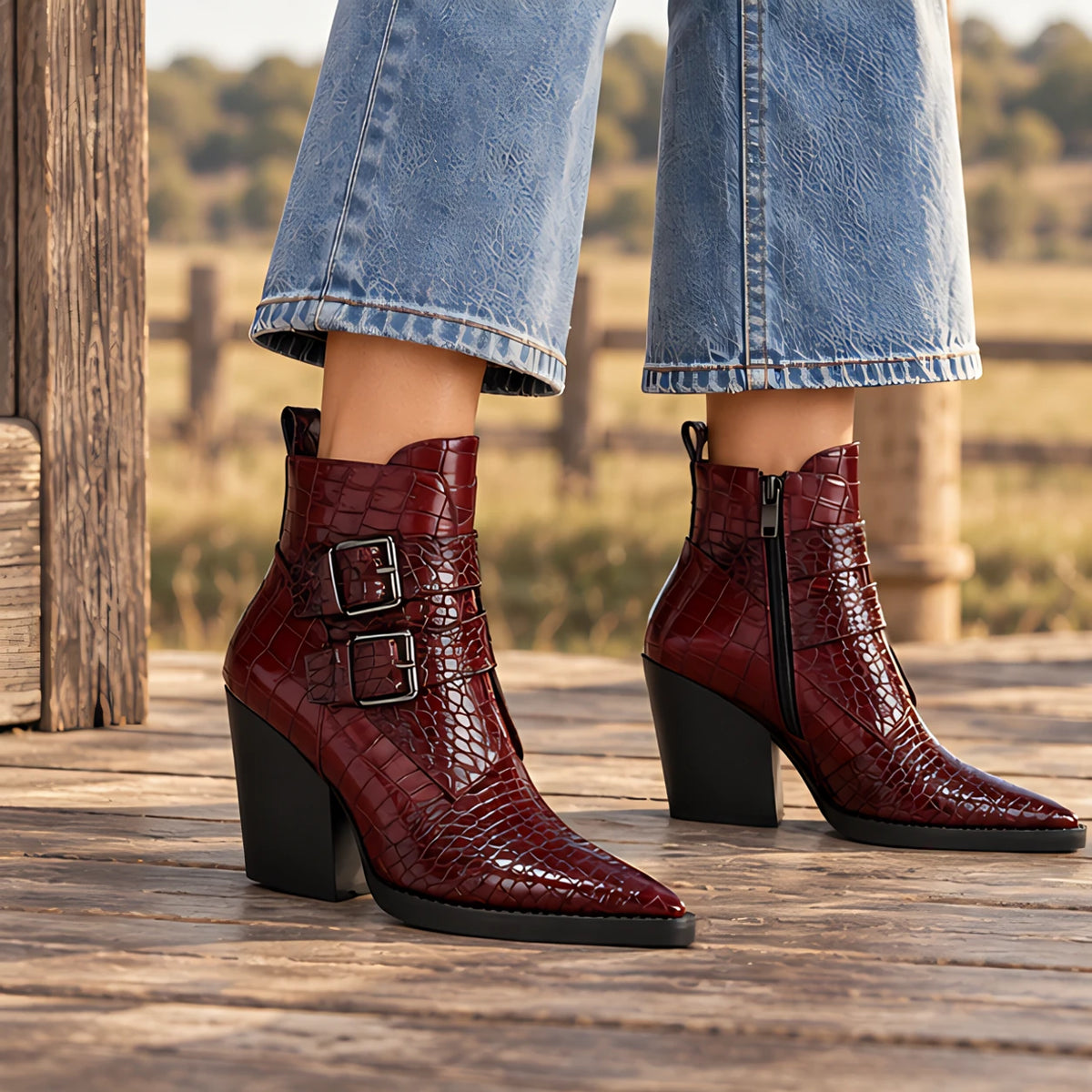 Octavia Women's Double-Buckle Ankle Boots - Wine Red - Women's Footwear > Boots > Ankle Boots - Eric Muller - Image 1