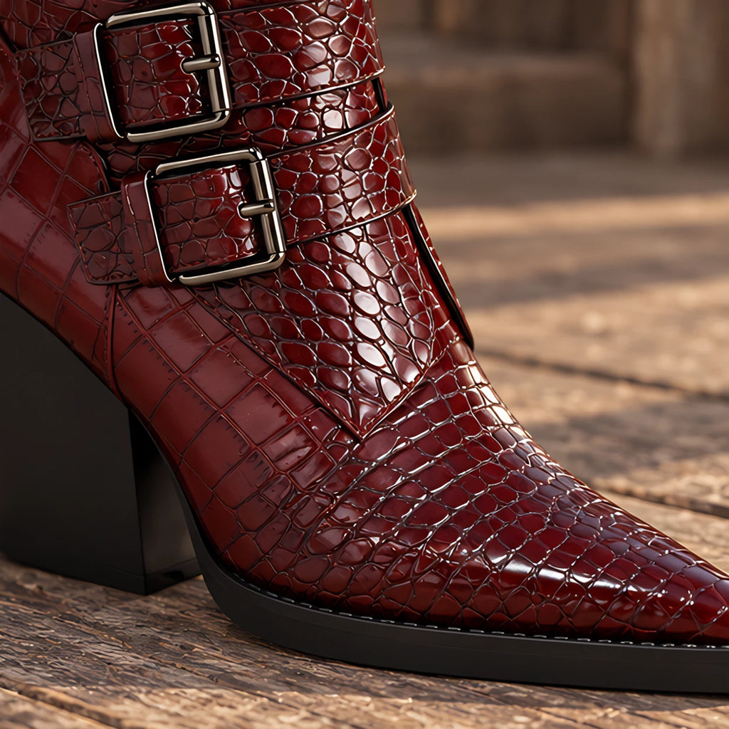 Octavia Women's Double-Buckle Ankle Boots - Wine Red - boots - Eric Muller - Image 4