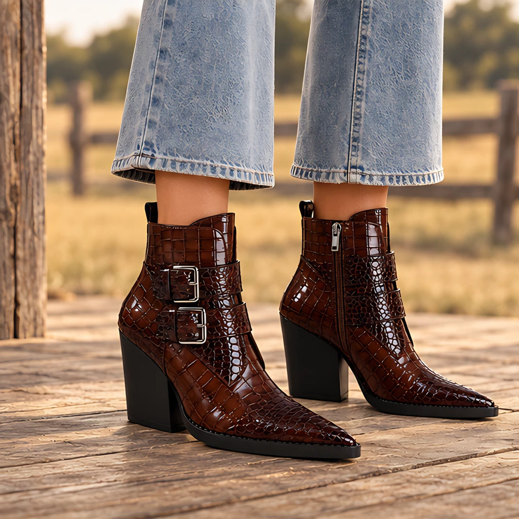 Octavia Women's Double-Buckle Ankle Boots - Brown - Women's Footwear > Boots > Ankle Boots - Eric Muller - Image 1