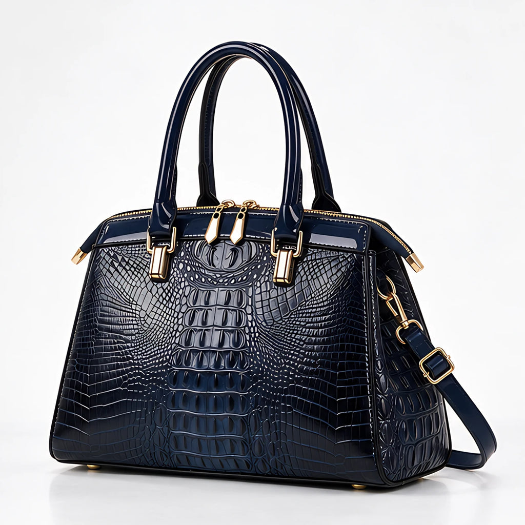Orabella Women's Structured Croc-Embossed Leather Handbag - Marine - Men's Accessories > Handbags > Structured Handbags - Eric Muller - Image 2