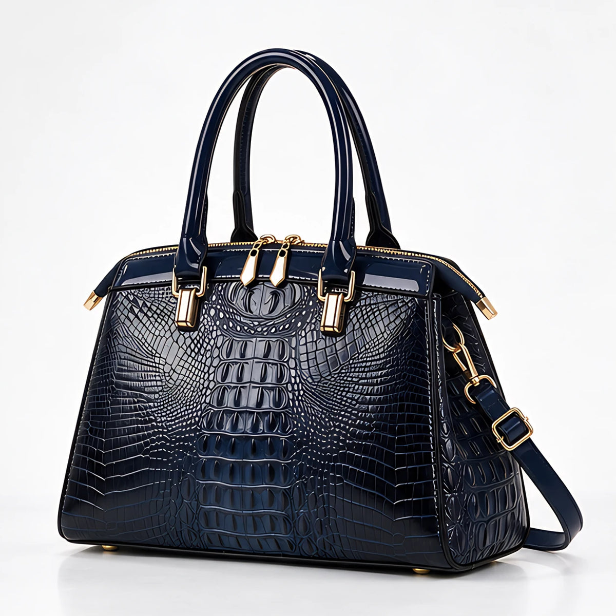 Orabella Women's Structured Croc-Embossed Leather Handbag - Marine - Men's Accessories > Handbags > Structured Handbags - Eric Muller - Image 2