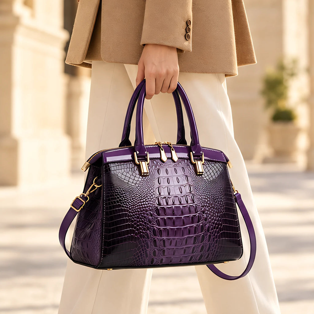 Orabella Women's Structured Croc-Embossed Leather Handbag - Amethyst - male - Eric Muller - Image 3