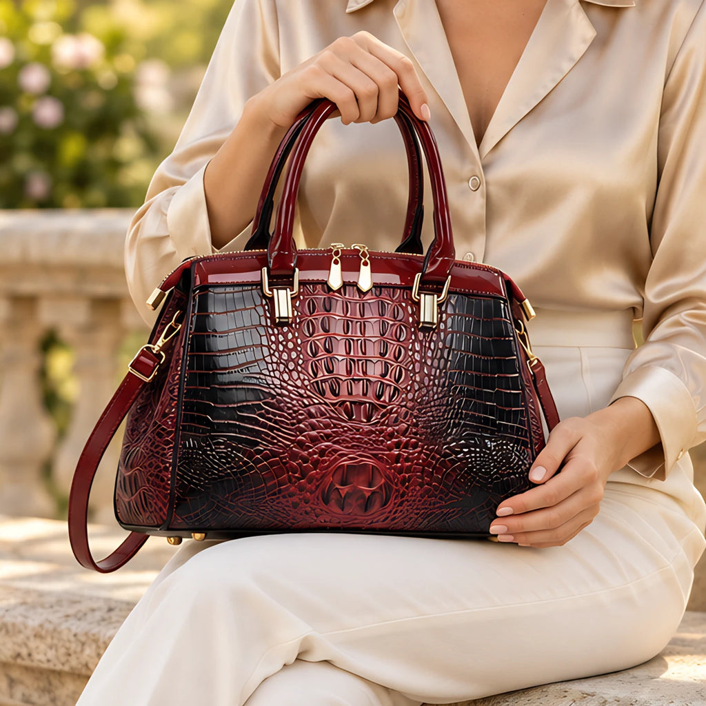 Orabella Women's Structured Croc-Embossed Leather Handbag - Bordeaux - male - Eric Muller - Image 3