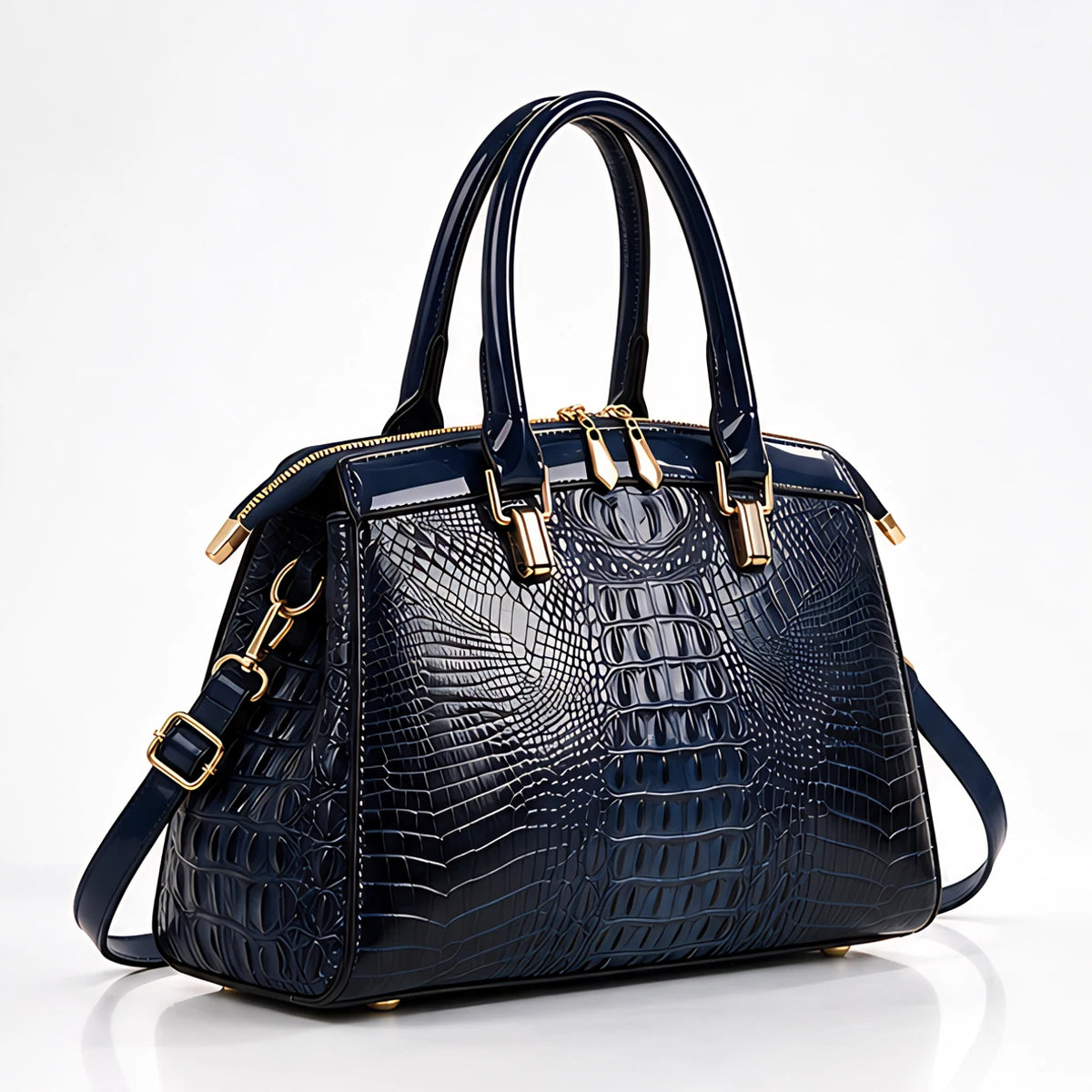 Orabella Women's Structured Croc-Embossed Leather Handbag - Marine - Men's Accessories > Handbags > Structured Handbags - Eric Muller - Image 1