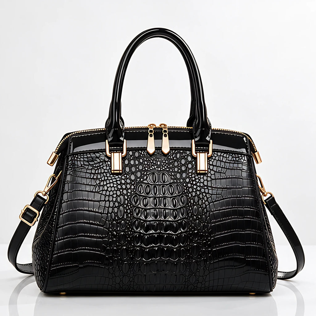Orabella Women's Structured Croc-Embossed Leather Handbag - Jet - Men's Accessories > Handbags > Structured Handbags - Eric Muller - Image 2