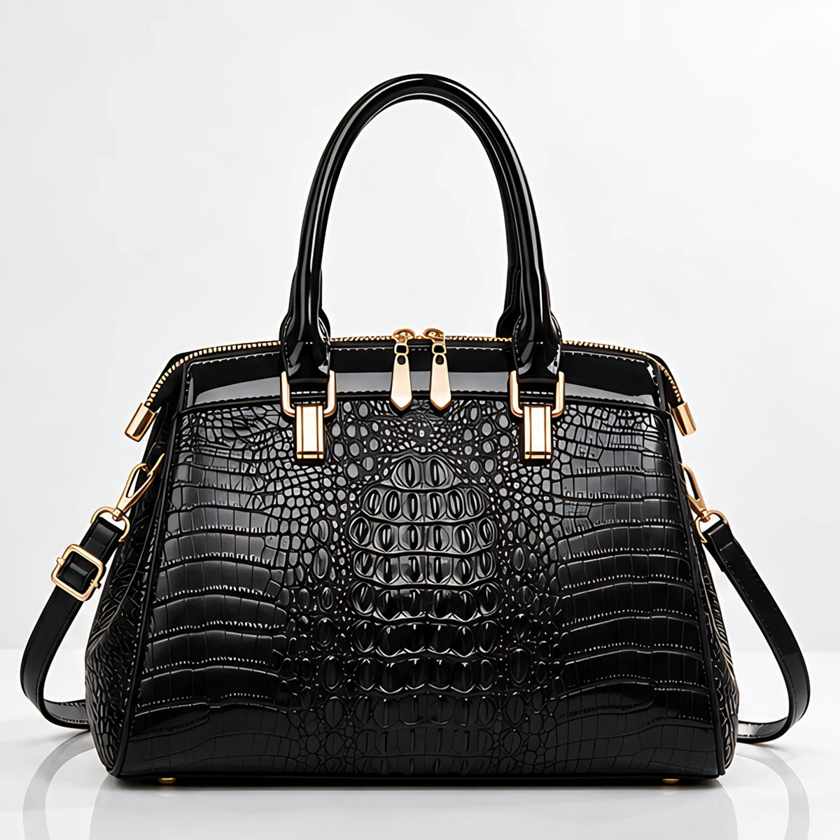 Orabella Women's Structured Croc-Embossed Leather Handbag - Jet - Men's Accessories > Handbags > Structured Handbags - Eric Muller - Image 2
