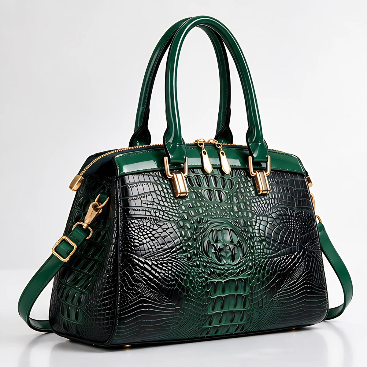 Orabella Women's Structured Croc-Embossed Leather Handbag - Verde - Men's Accessories > Handbags > Structured Handbags - Eric Muller - Image 1