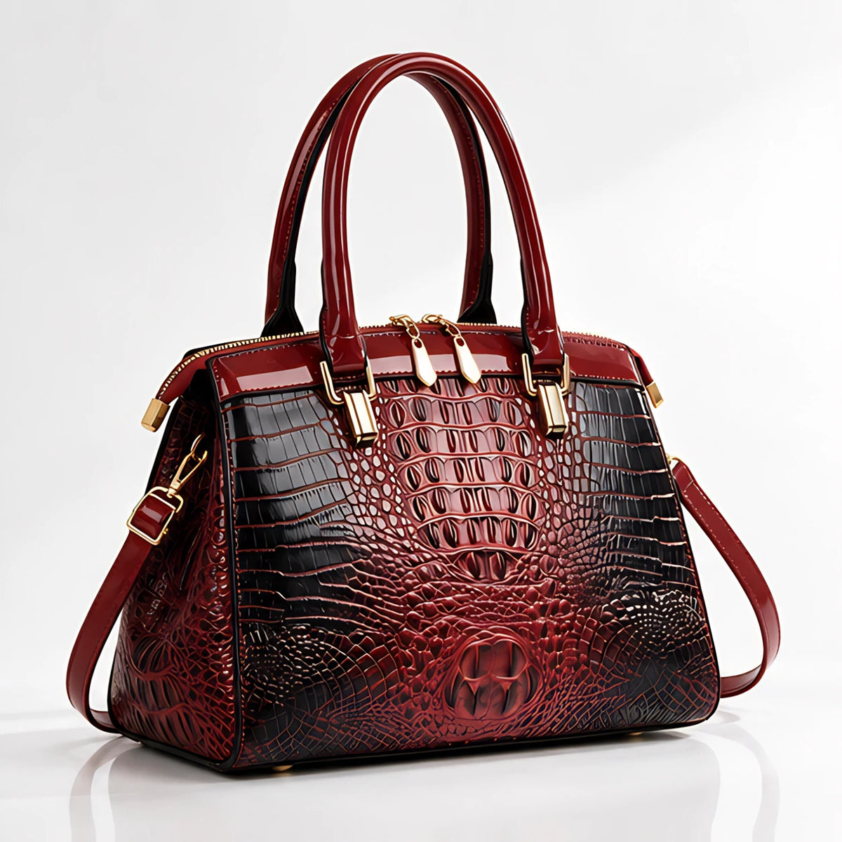 Orabella Women's Structured Croc-Embossed Leather Handbag - Bordeaux - Men's Accessories > Handbags > Structured Handbags - Eric Muller - Image 1