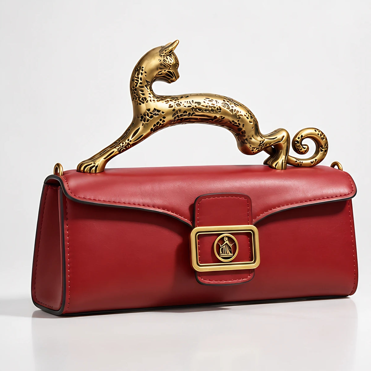 Orlena Women's Structured Croc-Effect Handbag with Brass Leopard Handle - Wine Red - Accessories > Handbags > Top Handle Bags - Eric Muller - Image 1