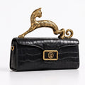 Orlena Women's Structured Croc-Effect Handbag with Brass Leopard Handle - Black - Accessories > Handbags > Top Handle Bags - Eric Muller - Image 1