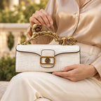Orlena Women's Structured Croc-Effect Handbag with Brass Leopard Handle - White - Accessories > Handbags > Top Handle Bags - Eric Muller - Image 2