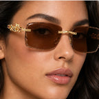 Perla Rectangular Rimless Shades - Cognac - rimless sunglasses - Eric Muller - Image 3