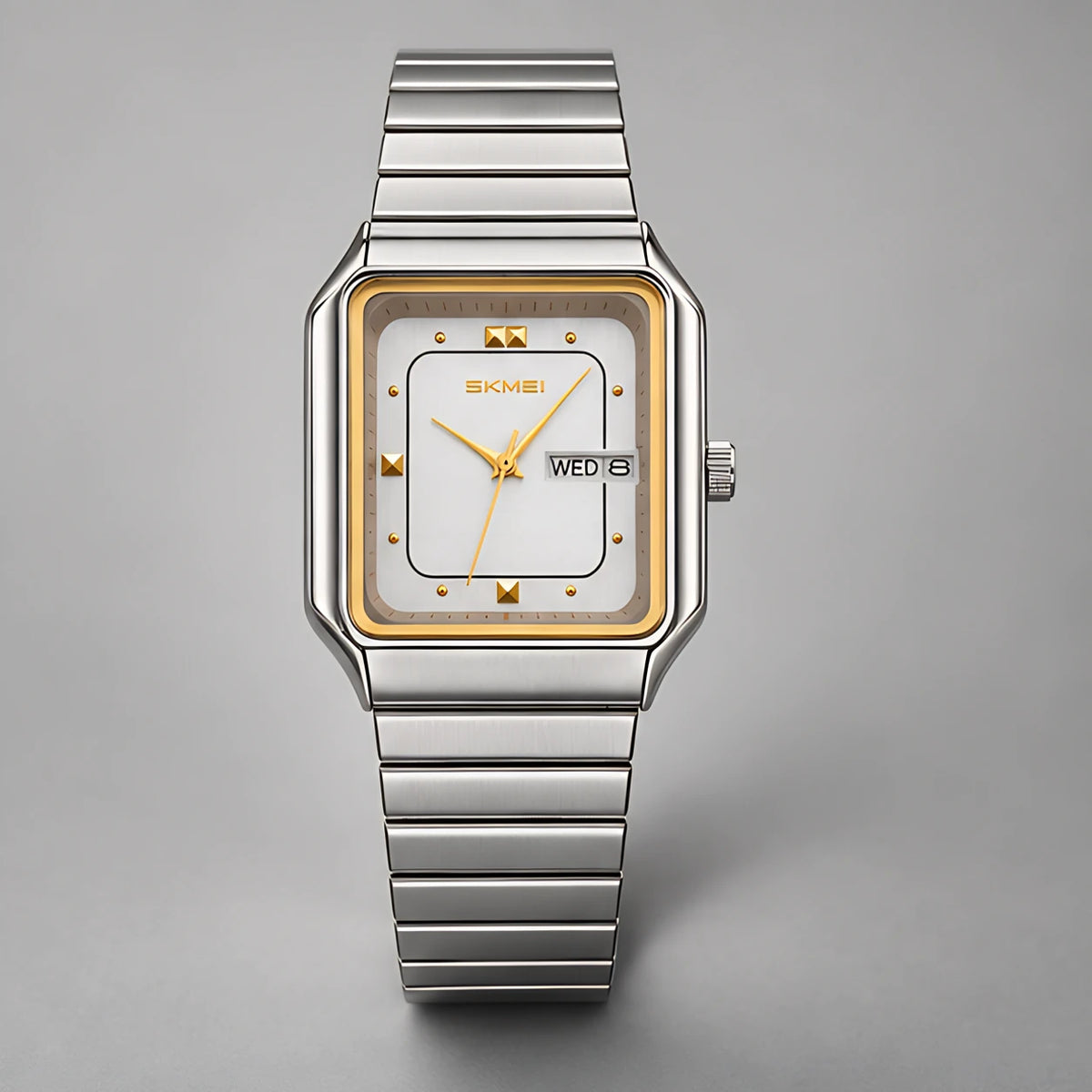Quillan Men's Square Day-Date Watch 38mm - Silver White - Vintage Watch - Eric Muller - Image 2