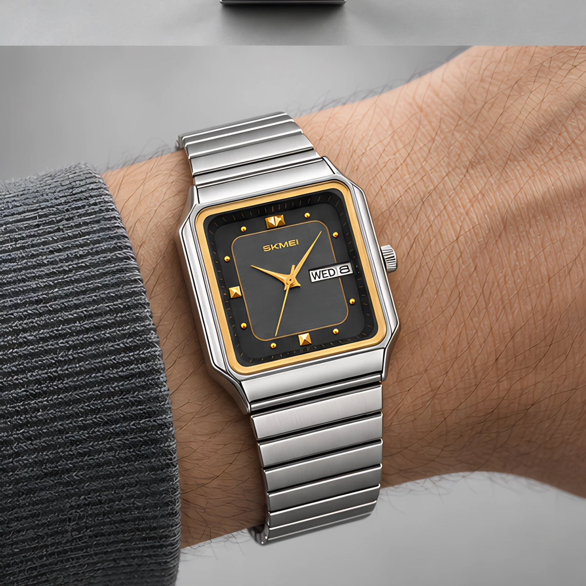 Quillan Men's Square Day-Date Watch 38mm - Silver Black - Vintage Watch - Eric Muller - Image 2