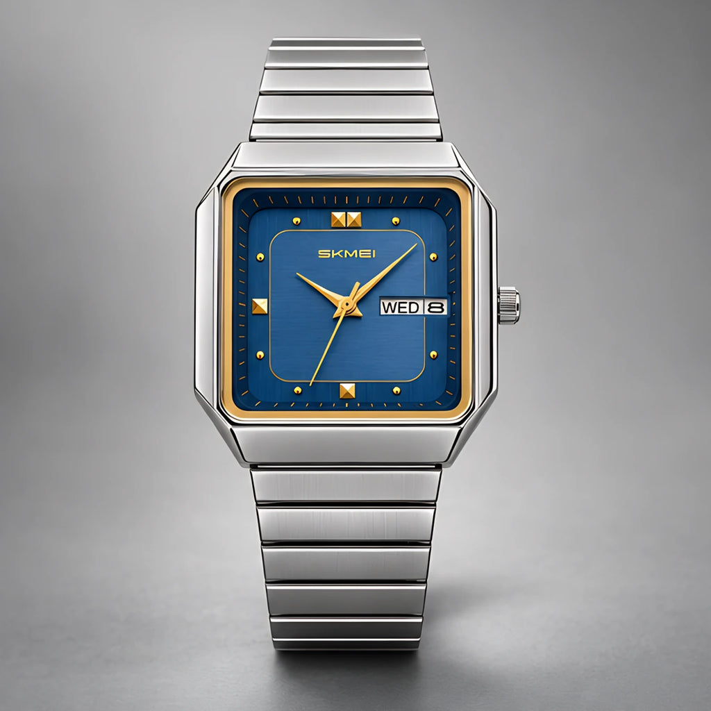 Quillan Men's Square Day-Date Watch 38mm - Silver Blue - Vintage Watch - Eric Muller - Image 2