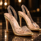 Rosanna Women's Rhinestone Stiletto Heels - Champagne - Women's Footwear > Heeled Sandals > Slingback Stiletto Sandals - Eric Muller - Image 1