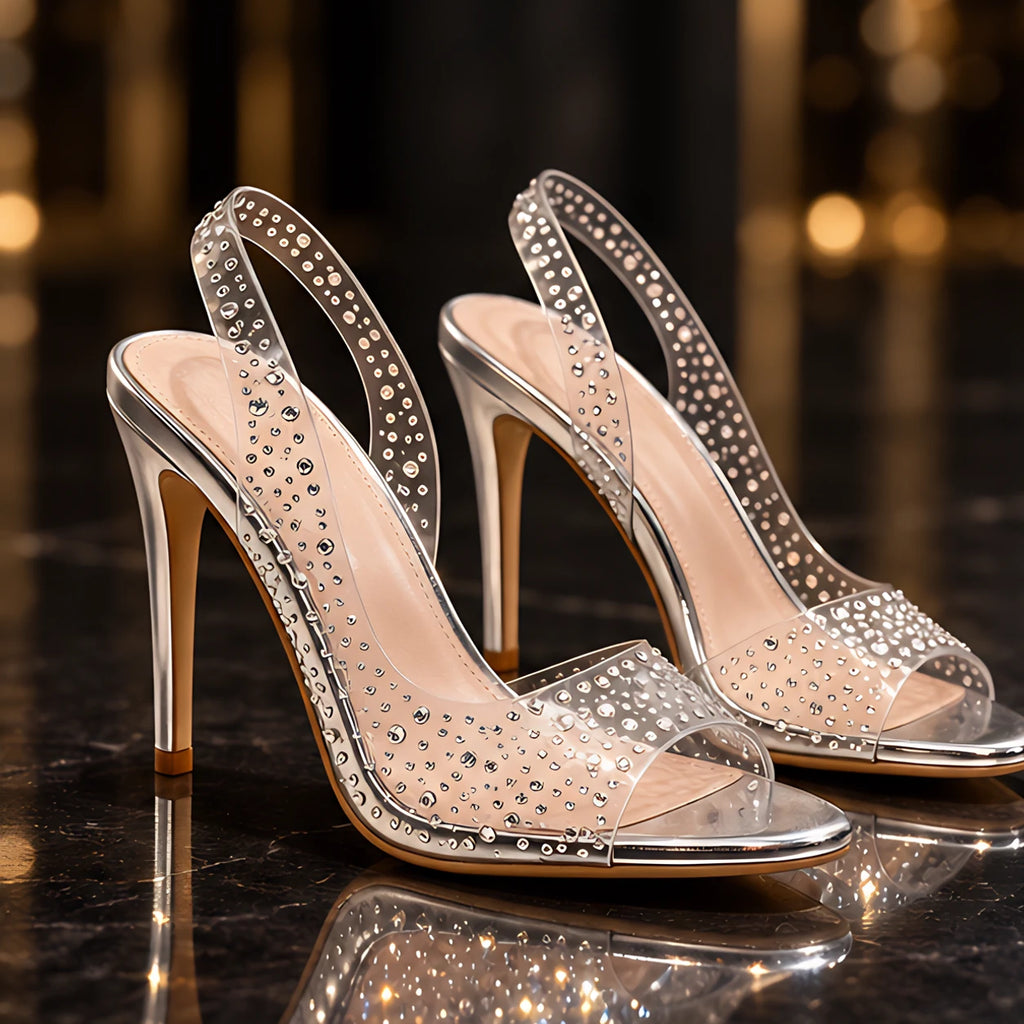 Rosanna Women's Rhinestone Stiletto Heels - Silver - Women's Footwear > Heeled Sandals > Slingback Stiletto Sandals - Eric Muller - Image 1