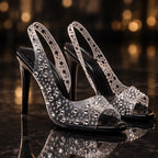 Rosanna Women's Rhinestone Stiletto Heels - Black - Women's Footwear > Heeled Sandals > Slingback Stiletto Sandals - Eric Muller - Image 1