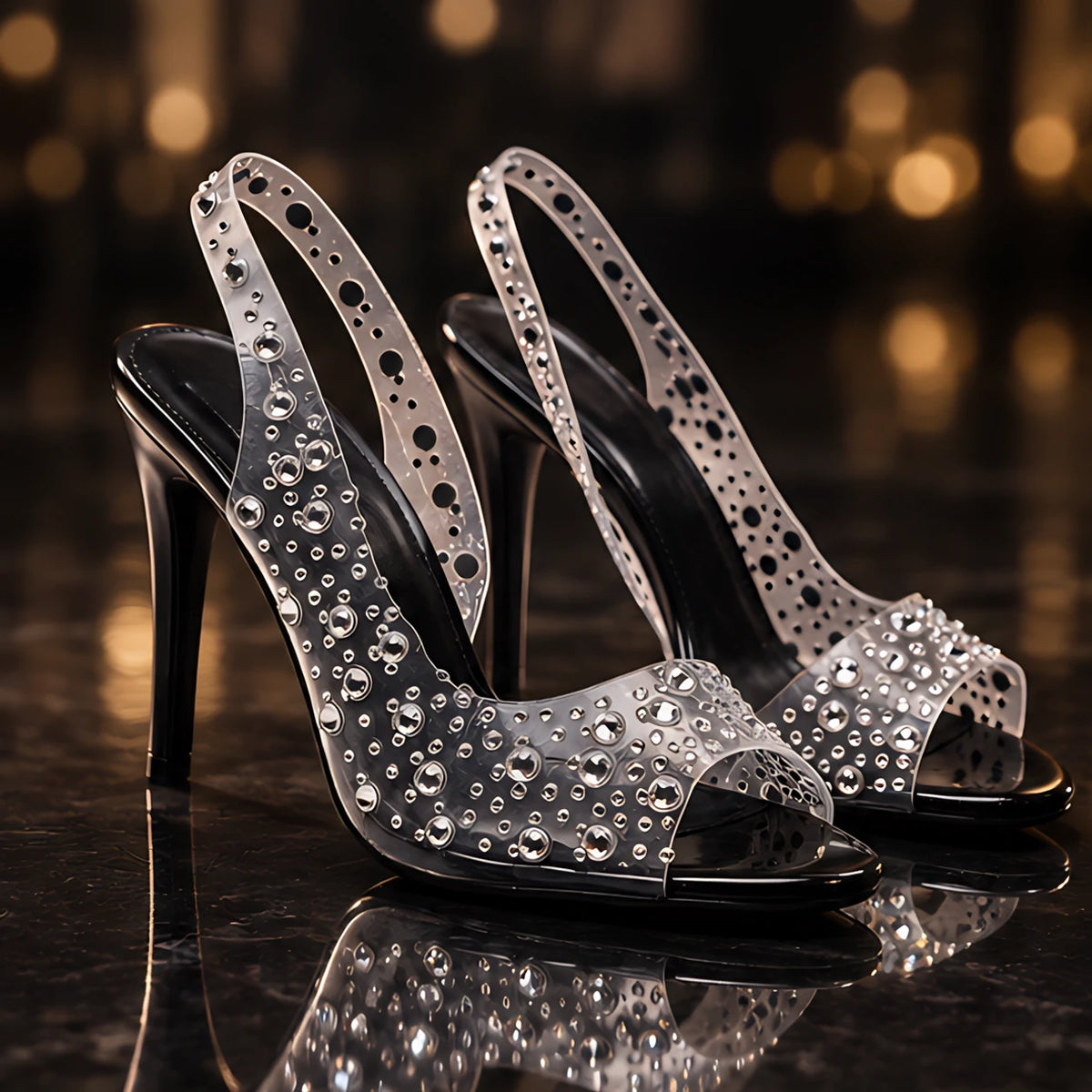 Rosanna Women's Rhinestone Stiletto Heels - Black - Women's Footwear > Heeled Sandals > Slingback Stiletto Sandals - Eric Muller - Image 1