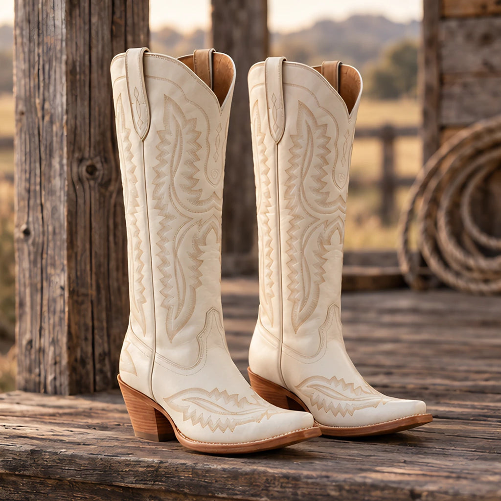 Rosemont Women's Orthopedic Cowboy Boots with Western Stitching - White - Footwear > Boots > Cowboy Boots - Eric Muller - Image 1