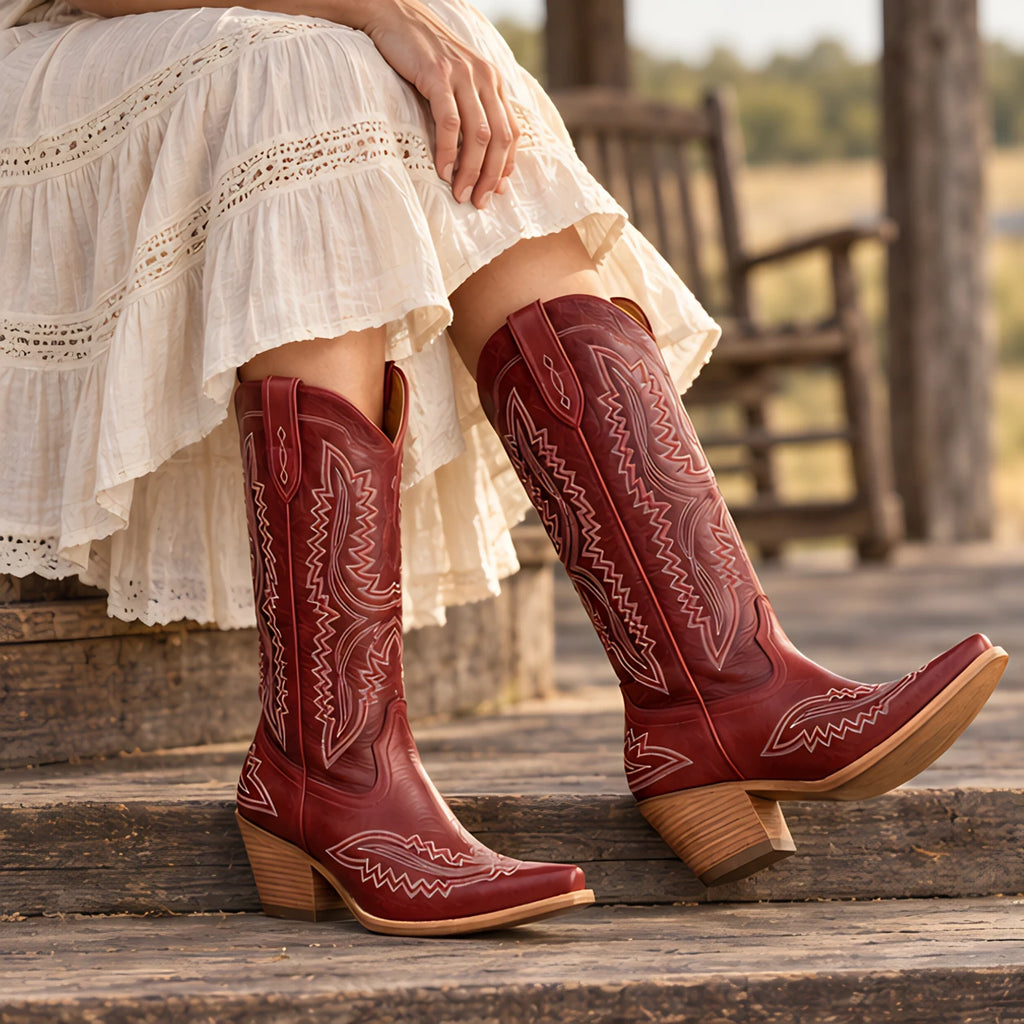 Rosemont Women's Orthopedic Cowboy Boots with Western Stitching - Red - Shoes - Eric Muller - Image 2