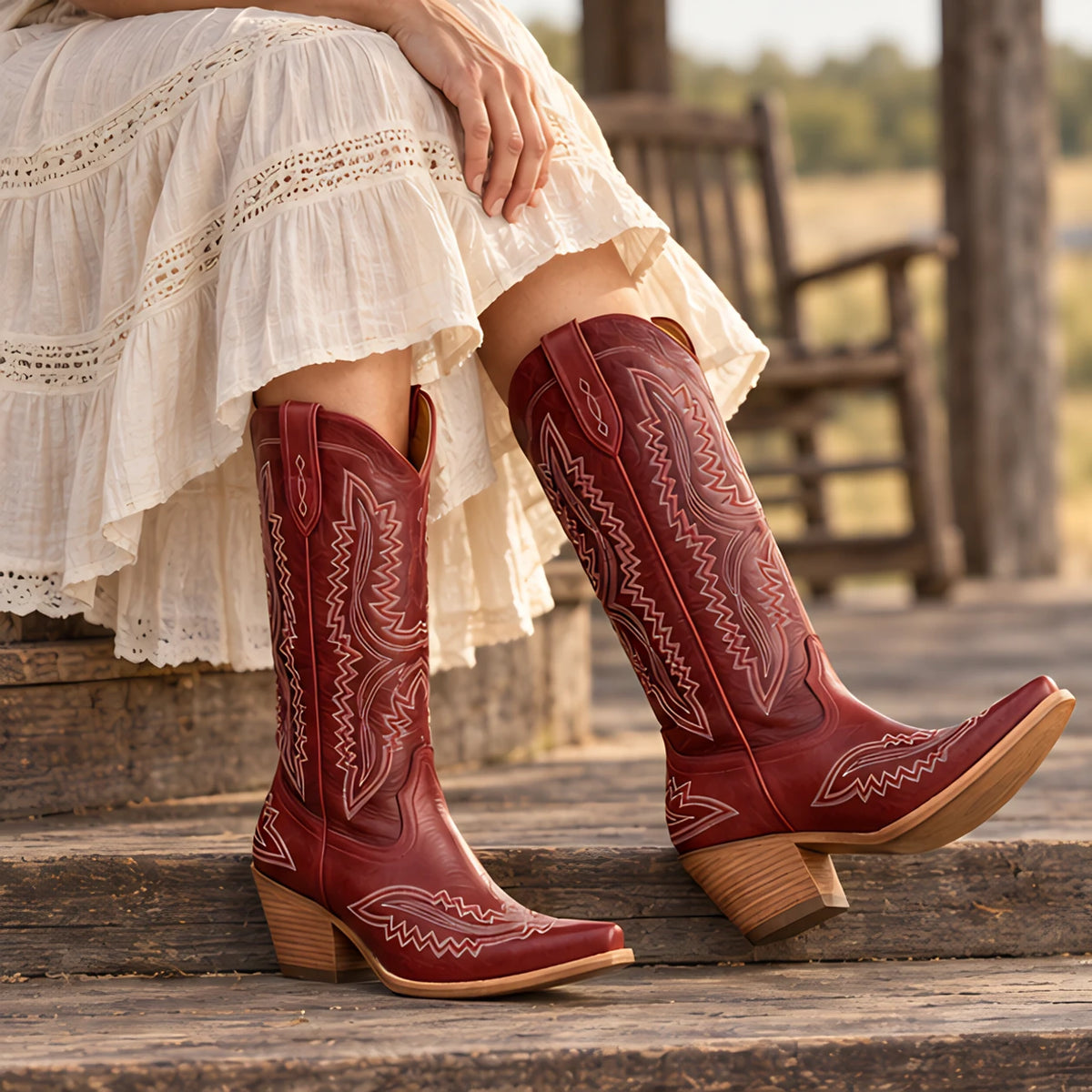 Rosemont Women's Orthopedic Cowboy Boots with Western Stitching - Red - Shoes - Eric Muller - Image 2