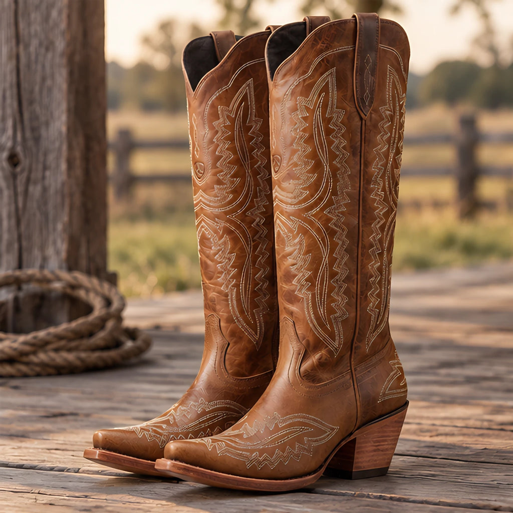 Rosemont Women's Orthopedic Cowboy Boots with Western Stitching - Brown - Footwear > Boots > Cowboy Boots - Eric Muller - Image 1