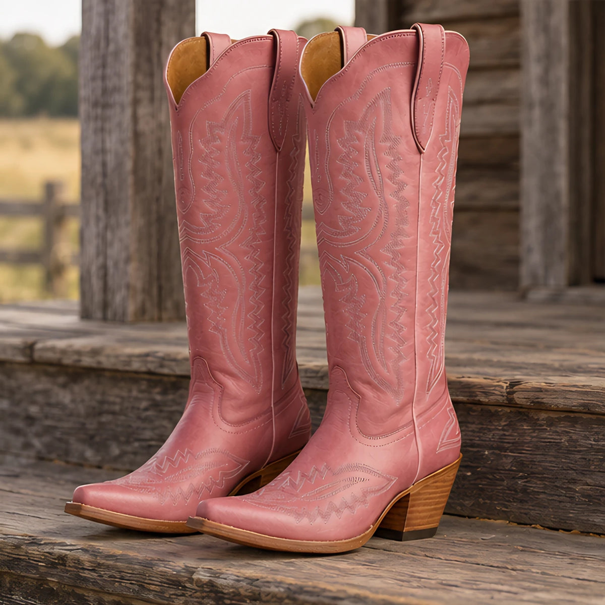 Rosemont Women's Orthopedic Cowboy Boots with Western Stitching - Pink - Footwear > Boots > Cowboy Boots - Eric Muller - Image 1