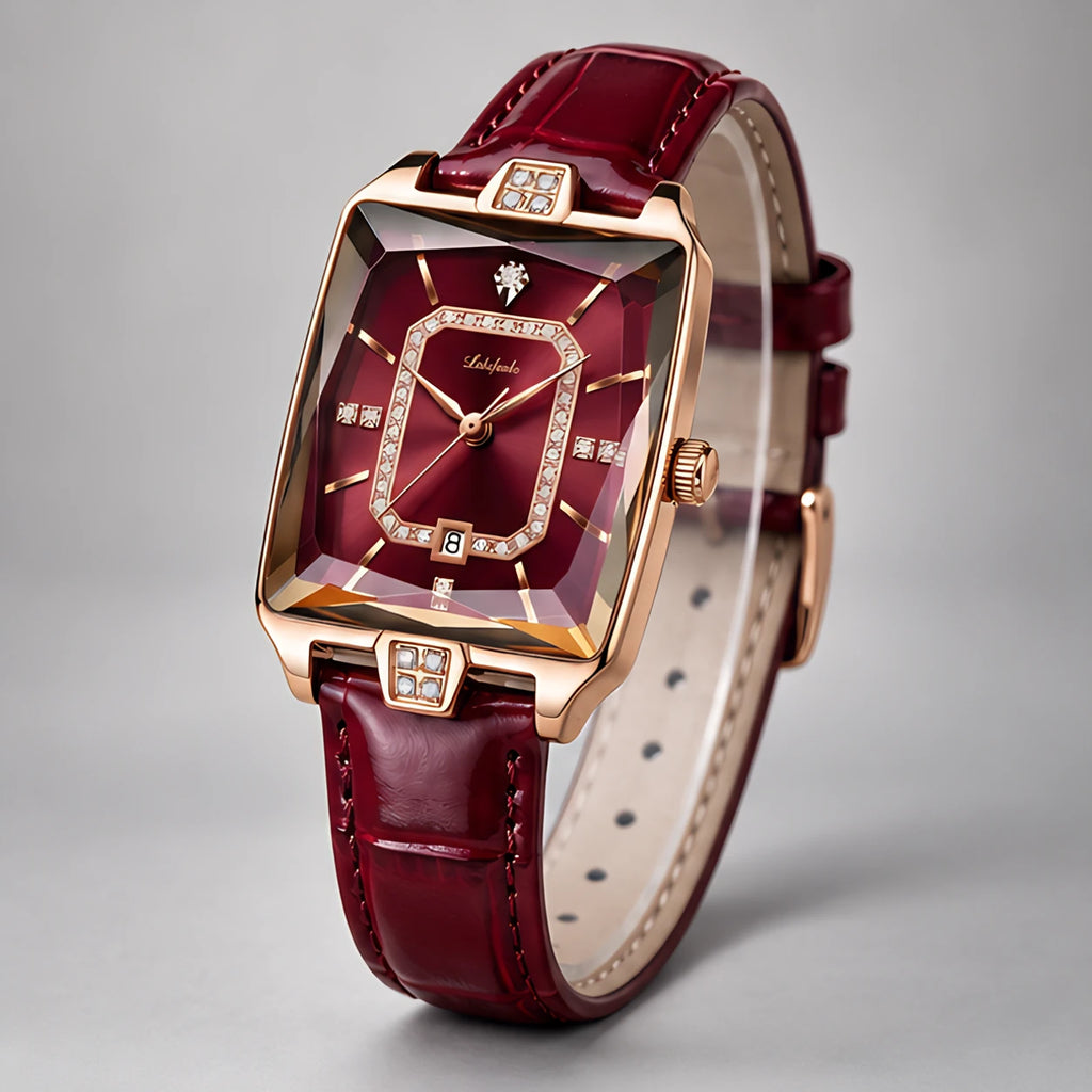 Rosera Women's Crystal-Accent Wristwatch with Rose Dial - Rose Red - Accessories > Watches > Square-Face Analog Watches - Eric Muller - Image 1
