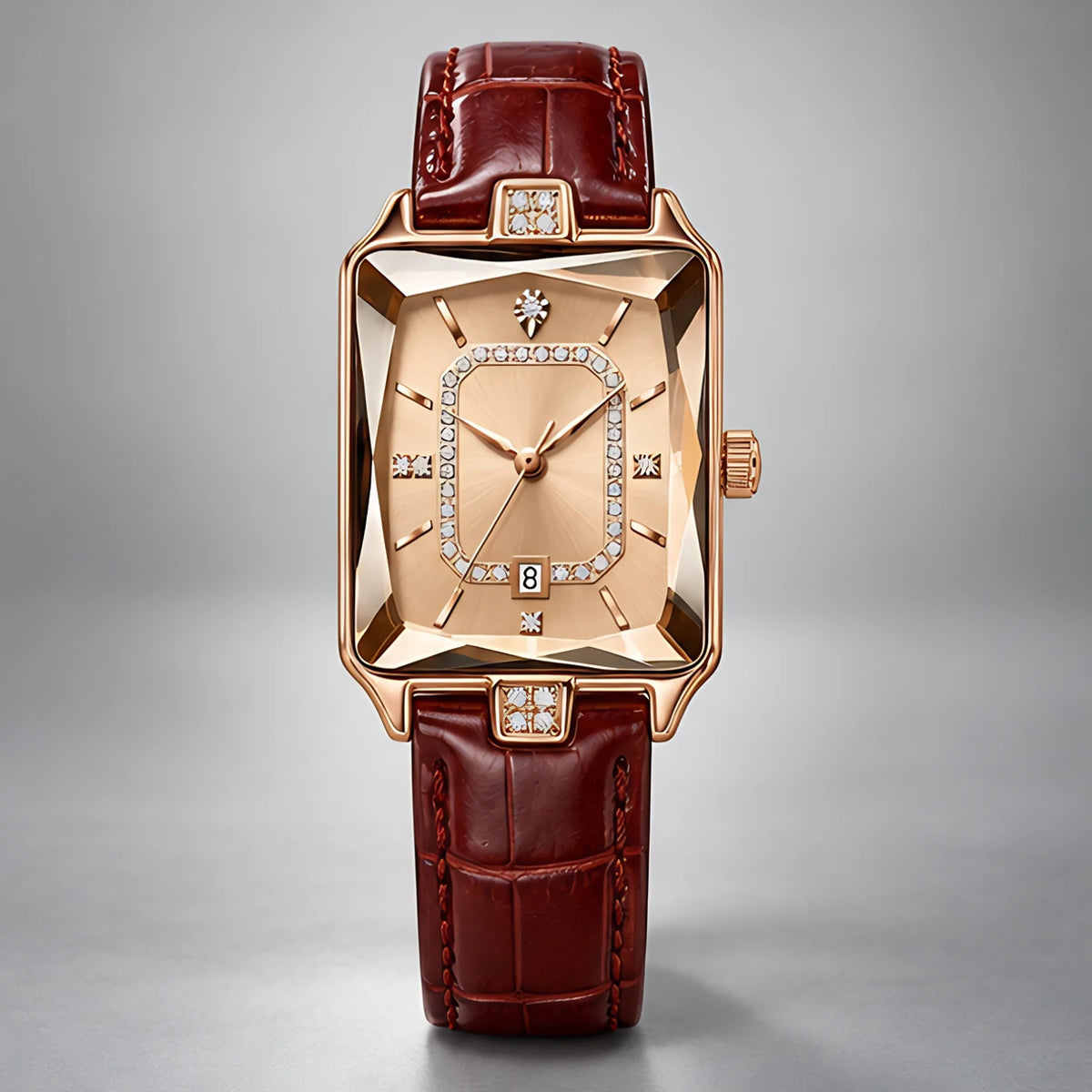 Rosera Women's Crystal-Accent Wristwatch with Rose Dial - Gold - Accessories > Watches > Square-Face Analog Watches - Eric Muller - Image 2