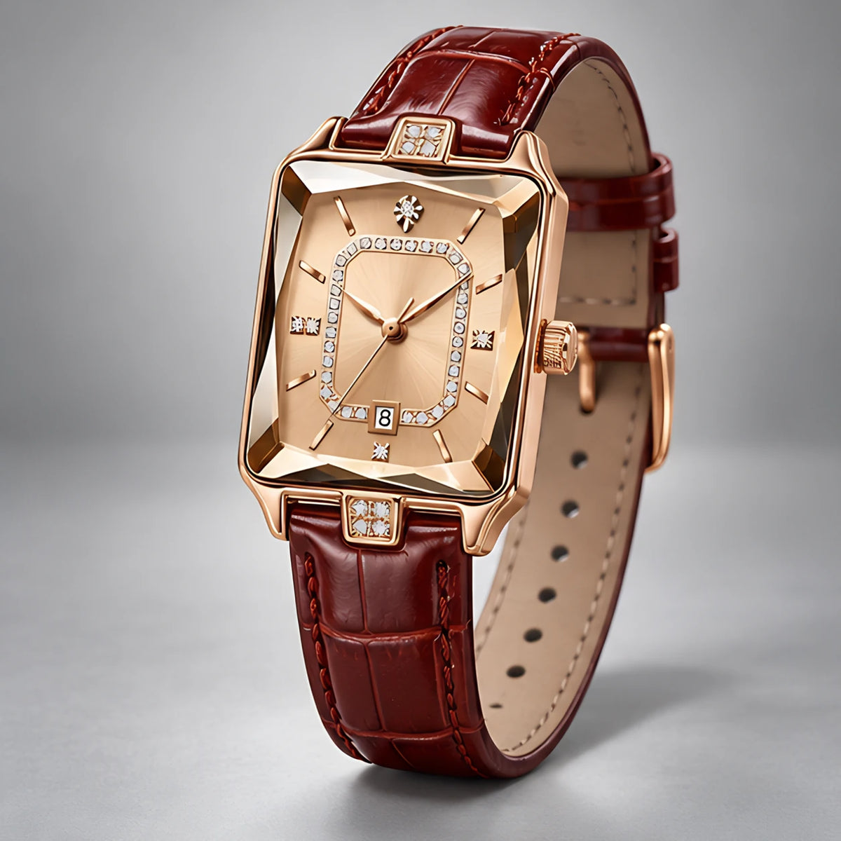 Rosera Women's Crystal-Accent Wristwatch with Rose Dial - Gold - Accessories > Watches > Square-Face Analog Watches - Eric Muller - Image 1