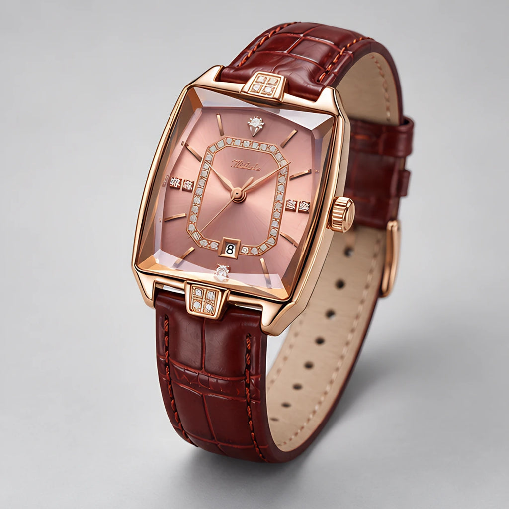 Rosera Women's Crystal-Accent Wristwatch with Rose Dial - Pink - Accessories > Watches > Square-Face Analog Watches - Eric Muller - Image 1