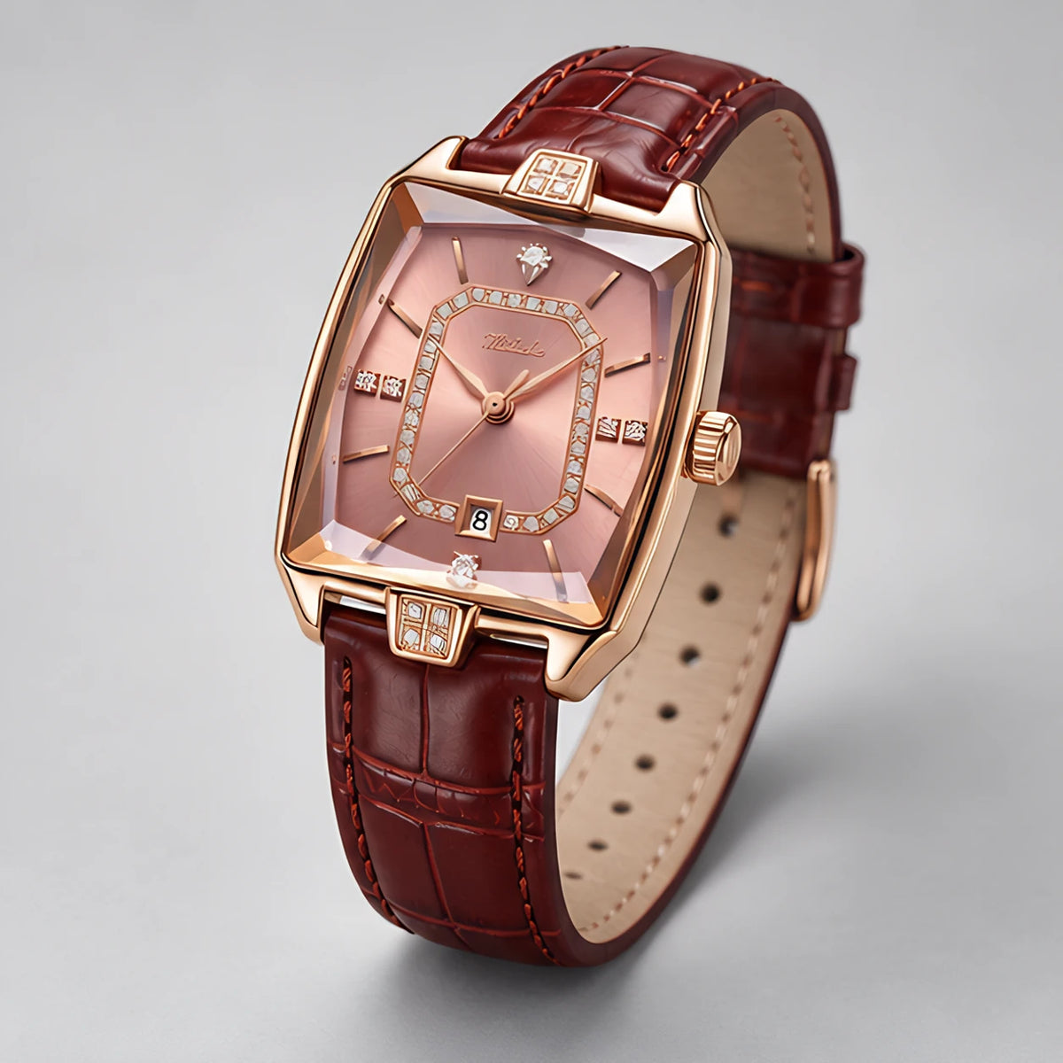 Rosera Women's Crystal-Accent Wristwatch with Rose Dial - Pink - Accessories > Watches > Square-Face Analog Watches - Eric Muller - Image 1