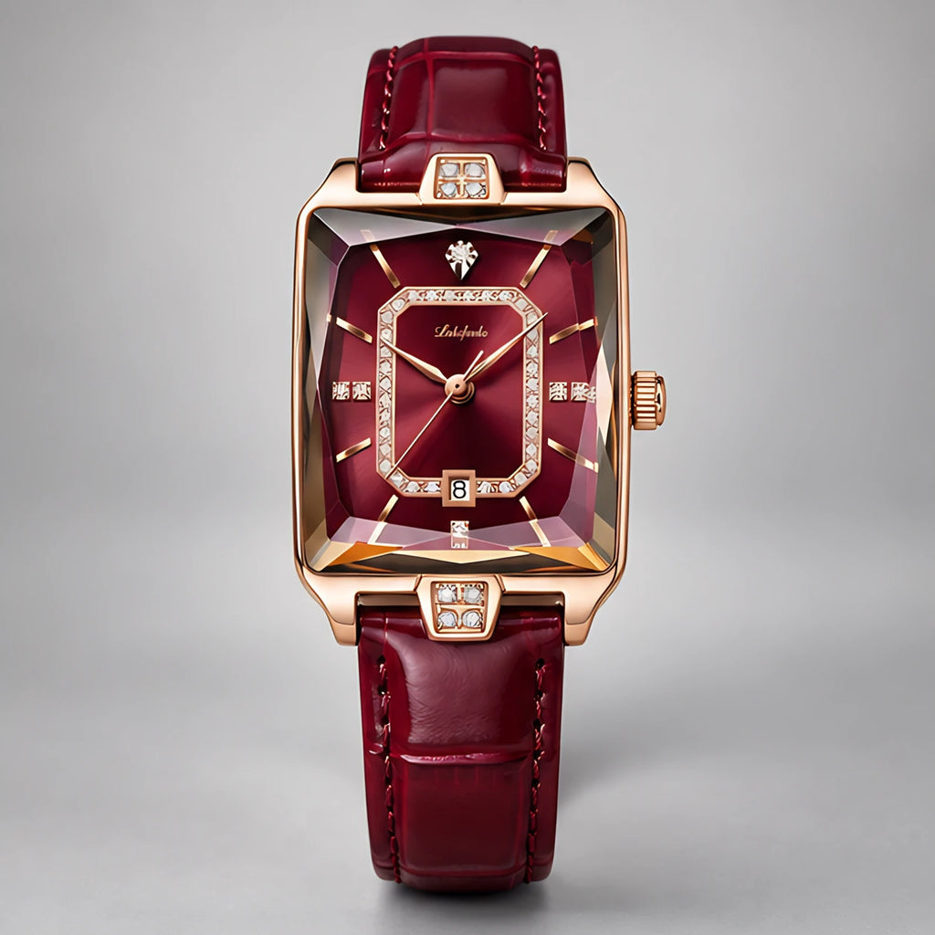 Rosera Women's Crystal-Accent Wristwatch with Rose Dial - Rose Red - Accessories > Watches > Square-Face Analog Watches - Eric Muller - Image 2
