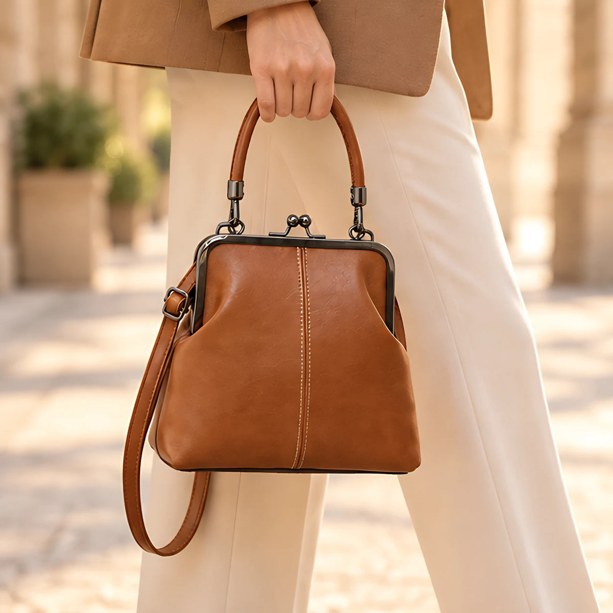 Sabina Women's Kiss-Lock Crossbody Bag - Brown - Bags | Accessories - Eric Muller - Image 2