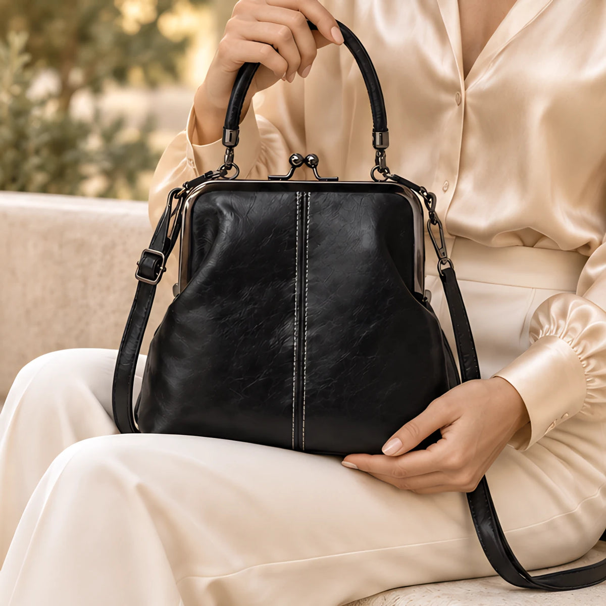 Sabina Women's Kiss-Lock Crossbody Bag - Black - Shop All Accessories | Accessories - Eric Muller - Image 3