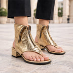 Senara Women's Zip-Front Leather Toe-Ring Sandal Boots - Gold - wapfoot - Eric Muller - Image 3