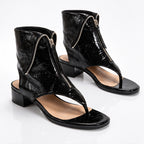 Senara Women's Zip-Front Leather Toe-Ring Sandal Boots - Black - wap - Eric Muller - Image 2