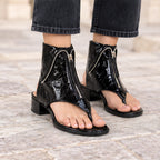 Senara Women's Zip-Front Leather Toe-Ring Sandal Boots - Black - wapfoot - Eric Muller - Image 3