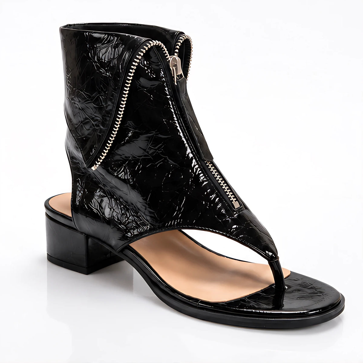 Senara Women's Zip-Front Leather Toe-Ring Sandal Boots - Black - Footwear > Sandals > Toe-Ring Sandal Boots - Eric Muller - Image 1