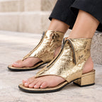 Senara Women's Zip-Front Leather Toe-Ring Sandal Boots - Gold - Sandals - Eric Muller - Image 4