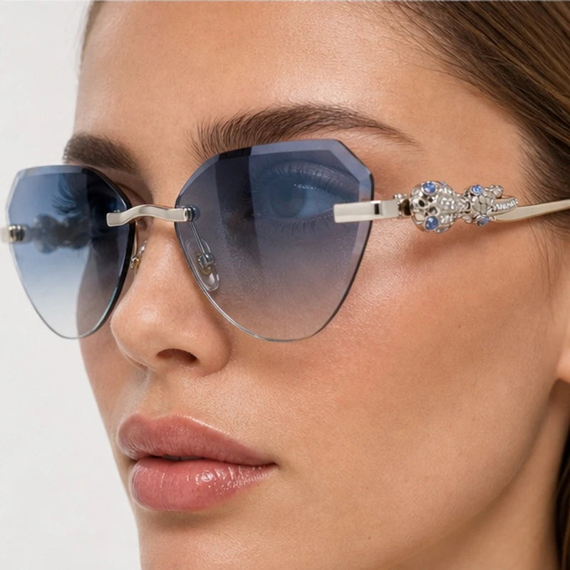 Seraphine Rimless Cat-Eye Shades - Sapphire - cat-eye sunglasses - Eric Muller - Image 3