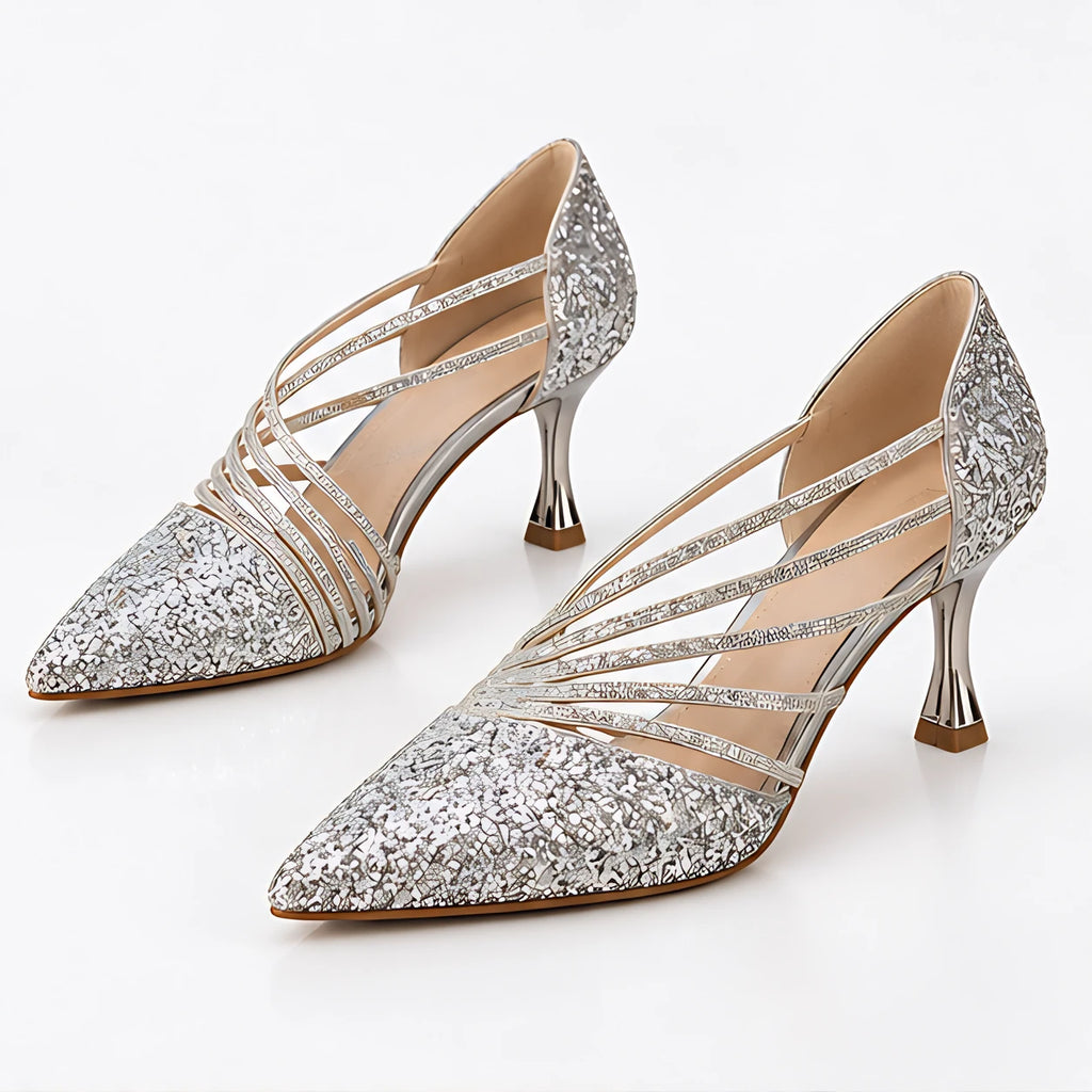 Serilda Women's Crystal Cross-Strap Glitter Stiletto Pumps - Silver - wap - Eric Muller - Image 2