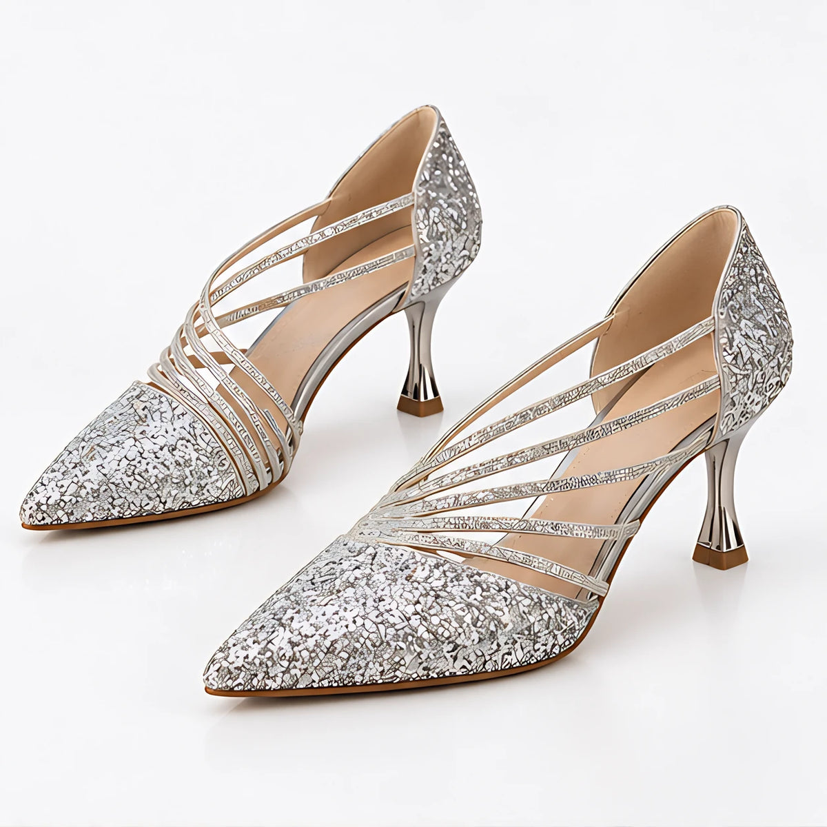 Serilda Women's Crystal Cross-Strap Glitter Stiletto Pumps - Silver - wap - Eric Muller - Image 2
