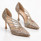 Serilda Women's Crystal Cross-Strap Glitter Stiletto Pumps - Champagne - wap - Eric Muller - Image 2