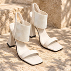 Sidonie Women's Elastic-Strap Heeled Sandals - White - womens_footwear - Eric Muller - Image 2